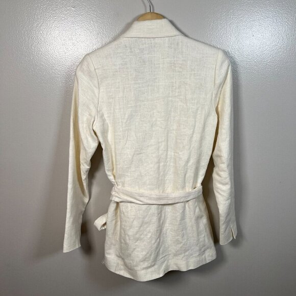 House of Harlow Linen Blend Blazer Jacket Size XS Ivory Double Breasted Tie - Picture 2 of 13